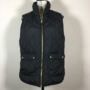J Crew winter vest gold tone zipper & pocket pop buttons cozy soft high neck S